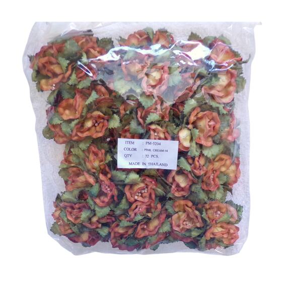 Paper Flowers Orange Craft Floral Lot Still in Package 72 Count 1.5" Green Leaf - Picture 2 of 3